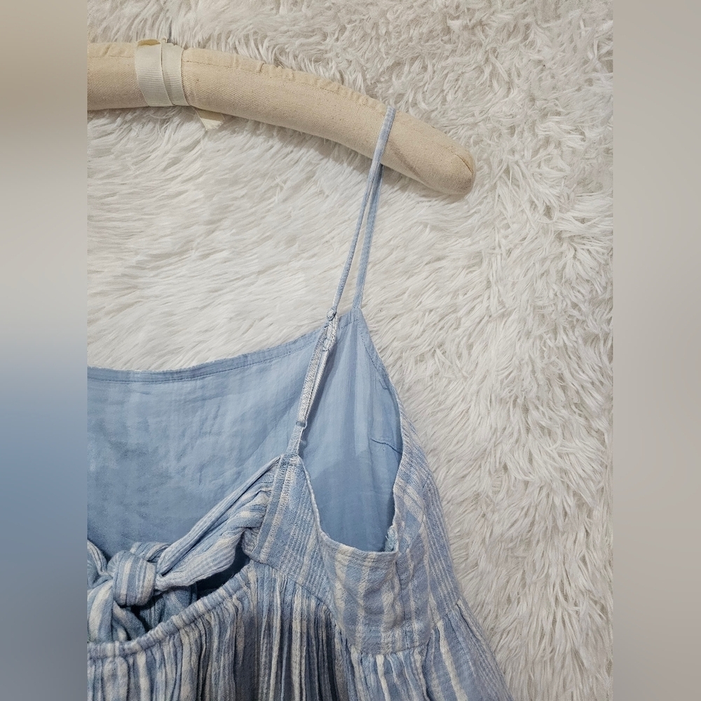 American Eagle Outfitters Baby Doll Light Blue Plaid Midi Dress Large - Picture 7 of 16